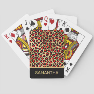 Stilvolles Scharlachrot und Goldfolie Leopard Flec Spielkarten