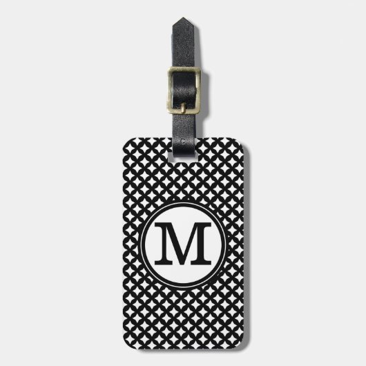 Stilvolles schickes Schwarzweiss-Monogrammmuster Gepäckanhänger (Vorderseite vertikal)