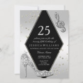 Stilvolles schillerndes Silber-25. Geburtstag Einladung (Vorderseite)