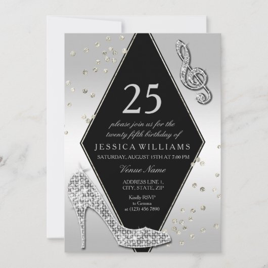 Stilvolles schillerndes Silber-25. Geburtstag Einladung (Vorderseite)