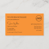 Stilvolles Schlichtes Orange mit Monogram und Logo Visitenkarte (Rückseite)