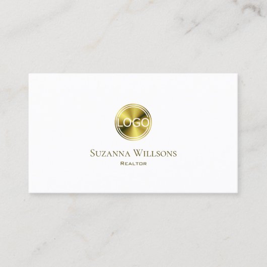 Stilvolles Schlichtes Weißgold mit Logo und Foto C Visitenkarte (Vorderseite)