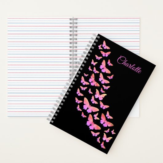 Stilvolles Schmetterlingsmuster: Name Rosa und Sch Notizblock (Innen)