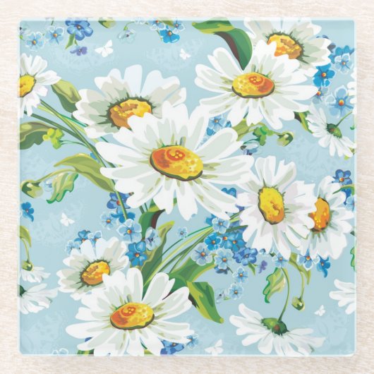 Stilvolles schönes helles Blumenmuster 2 Glasuntersetzer (Vorderseite)