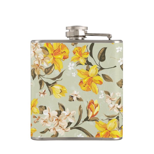 Stilvolles schönes helles Blumenmuster Flachmann (Rückseite)