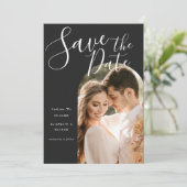 Stilvolles Schriftbogenrahmen-Foto Save The Date (Stehend Vorderseite)
