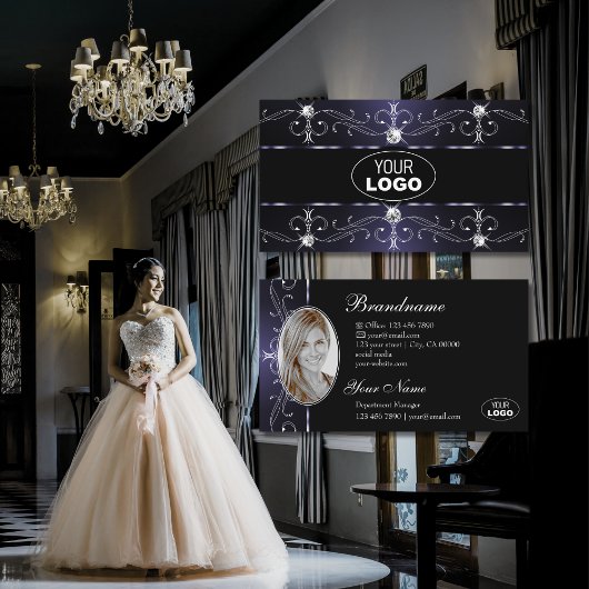 Stilvolles Schwarz Dunkel Blau Verziert Borders Lo Visitenkarte