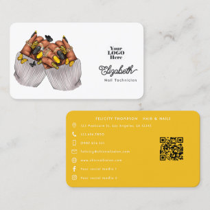 Stilvolles Schwarz-Gelb-Nagelsalon-Branding-Design Visitenkarte