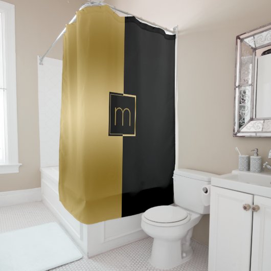 Stilvolles Schwarz & Gold Geometrisches Design Duschvorhang (Beispiel)