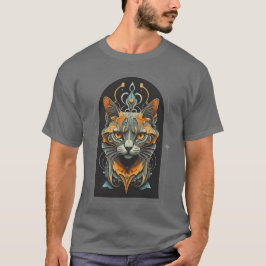 Stilvolles Schwarz-Gold-Katzengesicht T-Shirt