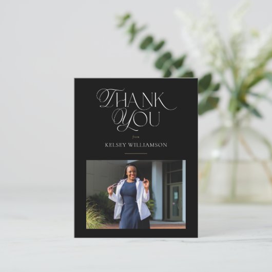 Stilvolles Schwarz-Mixed-Text-Foto Danke-Karte Dankeskarte (Stehend Vorderseite)