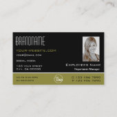 Stilvolles Schwarz-Olive-Grün mit Logo und Foto Visitenkarte (Rückseite)