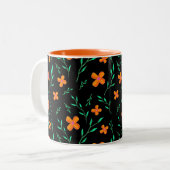 Stilvolles Schwarz Orange Watercolor Blumenmuster Zweifarbige Tasse (Vorderseite Links)