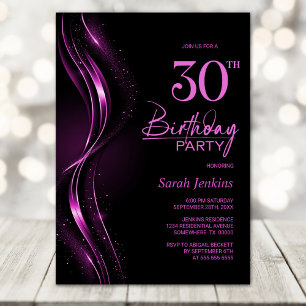 Stilvolles Schwarz-Pink 30. GeburtstagsParty Einladung