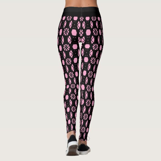 Stilvolles Schwarz/Rosa Abstraktes Muster Leggings (Rückseite)