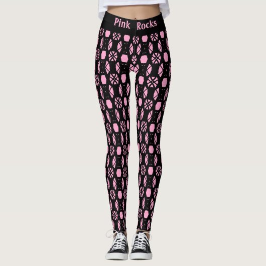 Stilvolles Schwarz/Rosa Abstraktes Muster Leggings (Vorderseite)