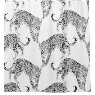 Stilvolles Schwarz & Rosa Leopard Weißes Design Duschvorhang