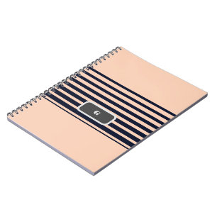 Stilvolles Schwarz & Rosa Monogramm Streifen Notizblock