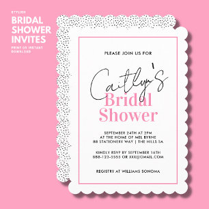 Stilvolles Schwarz-Rosa-Script-Spot-Brautparty Einladung