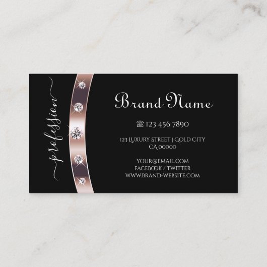 Stilvolles Schwarz-Rose-Gold mit Monogram-Elegant Visitenkarte (Rückseite)