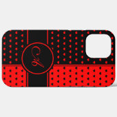 Stilvolles Schwarz-Rot-Herz-Muster, Monogramm Case-Mate iPhone Hülle (Rückseite (Horizontal))