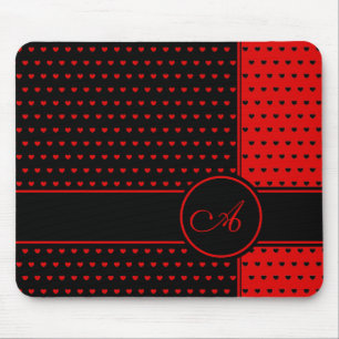 Stilvolles Schwarz-Rot-Herz-Muster - Monogramm Mousepad