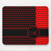 Stilvolles Schwarz-Rot-Polka-Punktmuster, Monogram Mousepad (Vorne)
