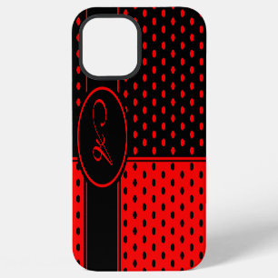 Stilvolles Schwarz-Rot Punkte Muster, Monogramm iPhone 12 Pro Max Hülle
