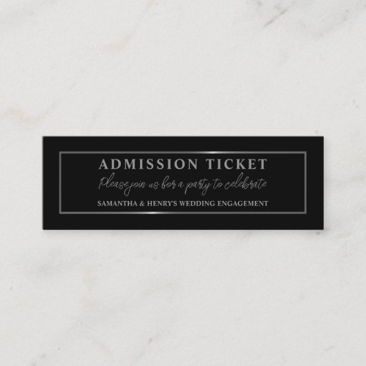 Stilvolles Schwarz & Silber, Eintrittskarte Mini Visitenkarte (Vorderseite)