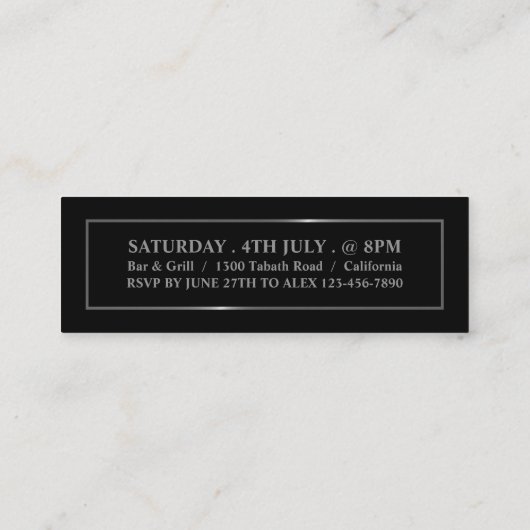 Stilvolles Schwarz & Silber, Eintrittskarte Mini Visitenkarte (Rückseite)