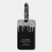 Stilvolles Schwarz-Silber-Glitzer Monogram Gepäckanhänger (Rückseite vertikal)