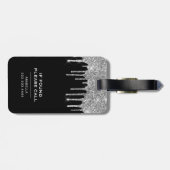 Stilvolles Schwarz-Silber-Glitzer Monogram Gepäckanhänger (Rückseite horizontal)