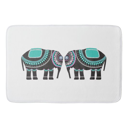Stilvolles Schwarz Verziert Elefanten Design, Mode Badematte (Vorderseite)
