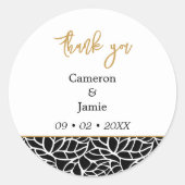 Stilvolles Schwarz-Weiß-Blatt Danke Runder Aufkleber (Vorderseite)