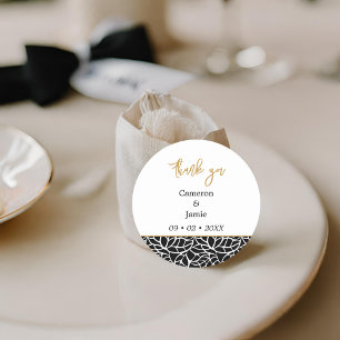 Stilvolles Schwarz-Weiß-Blatt Danke Runder Aufkleber