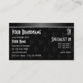 Stilvolles Schwarz-Weiß-Cool mit Buchstaben-Muster Visitenkarte (Rückseite)