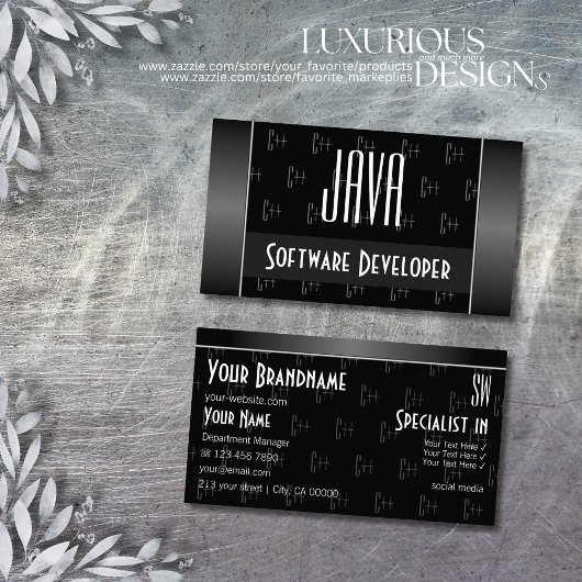 Stilvolles Schwarz-Weiß-Cool mit Buchstaben-Muster Visitenkarte