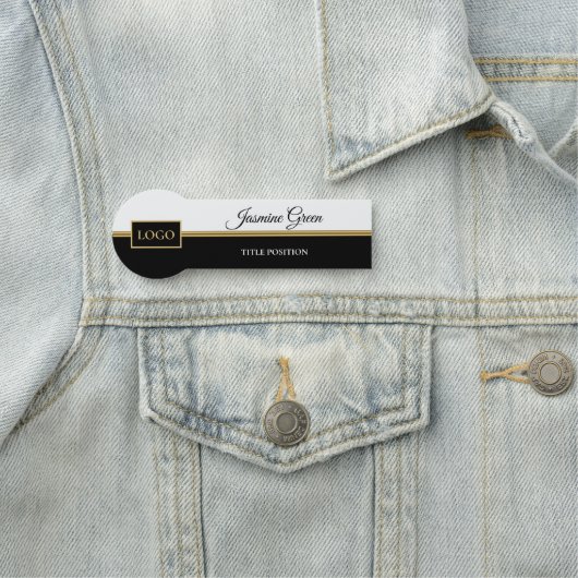 Stilvolles Schwarz-Weiß-Design Namensschild (Beispiel)