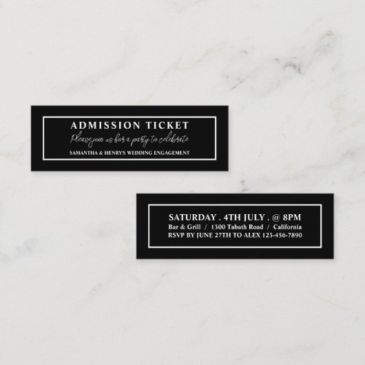 Stilvolles Schwarz/Weiß, Eintrittskarte Mini Visitenkarte (Vorne/Hinten)