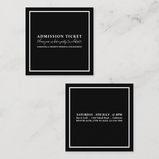 Stilvolles Schwarz/Weiß, Eintrittskarte Quadratische Visitenkarte (Vorne/Hinten)