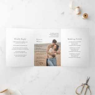 Stilvolles Schwarz-Weiß-Foto Moderne Hochzeit Dreifach Gefaltete Einladung