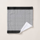 Stilvolles Schwarz-Weiß-Geometrisches Muster Monog Badhandtuch Set (Waschlappen)
