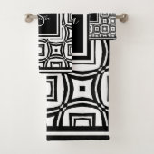 Stilvolles Schwarz-Weiß-Geometrisches Muster Monog Badhandtuch Set (Insitu)