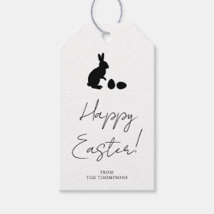 Stilvolles Schwarz-Weiß-Hasen-Minimal-Happy-Ostern Geschenkanhänger