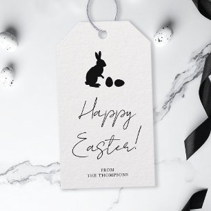 Stilvolles Schwarz-Weiß-Hasen-Minimal-Happy-Ostern Geschenkanhänger