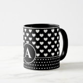Stilvolles Schwarz-Weiß-Herz - Custom Monogram Tasse (VorderseiteRechts)