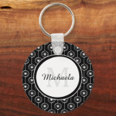 Stilvolles Schwarz-Weiß-Herz-Monogramm mit Name Schlüsselanhänger (Vorderseite)