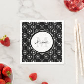 Stilvolles Schwarz-Weiß-Herz-Monogramm mit Name Serviette (Beispiel)
