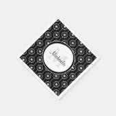 Stilvolles Schwarz-Weiß-Herz-Monogramm mit Name Serviette (Ecke)