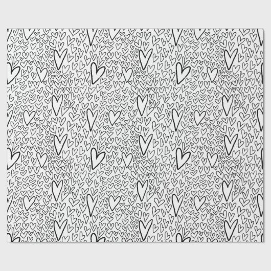 Stilvolles Schwarz-Weiß-Herz-Muster Geschenkpapier (Flach)